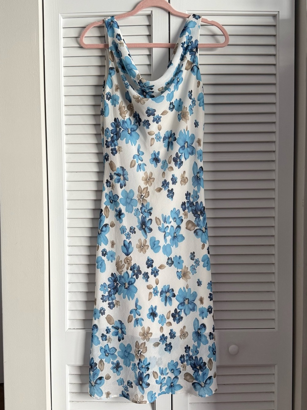 Y2K Floral Cowl Neck Slip Dress in Blue Floral